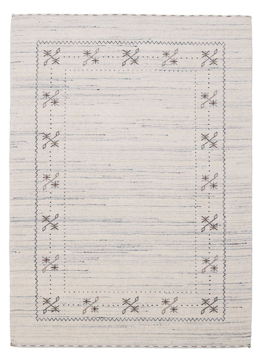Ready to Ship Ivory Gabbeh Border Design Hand Loomed Wool Rug