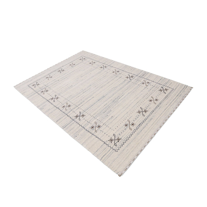 Ready to Ship Ivory Gabbeh Border Design Hand Loomed Wool Rug