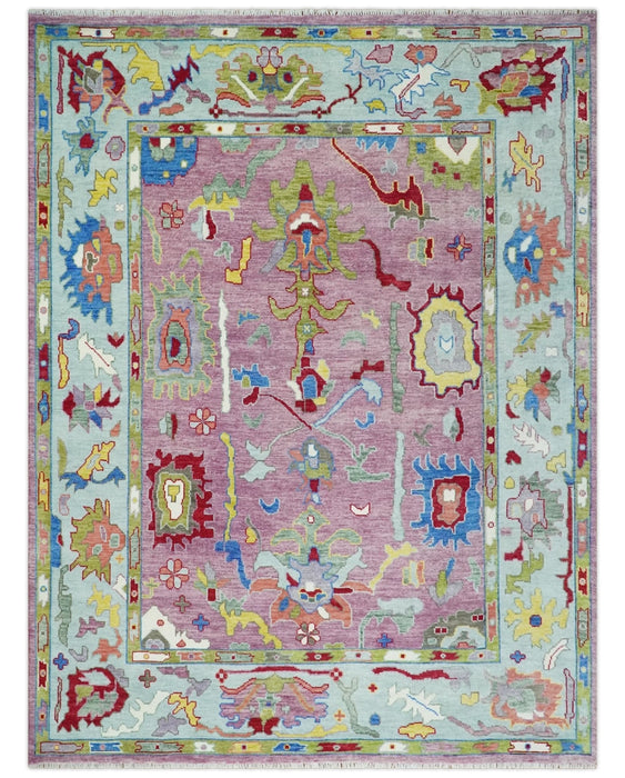 Ready to Ship Pink Modern Oushak Rug Wool Blue Colorful Hand knotted Area Rug