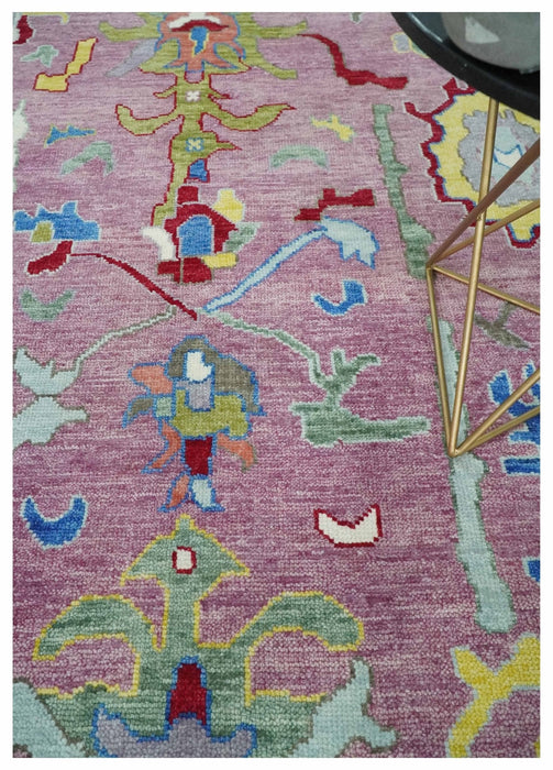 Ready to Ship Pink Modern Oushak Rug Wool Blue Colorful Hand knotted Area Rug