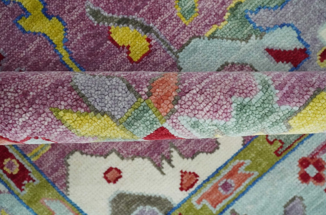 Ready to Ship Pink Modern Oushak Rug Wool Blue Colorful Hand knotted Area Rug