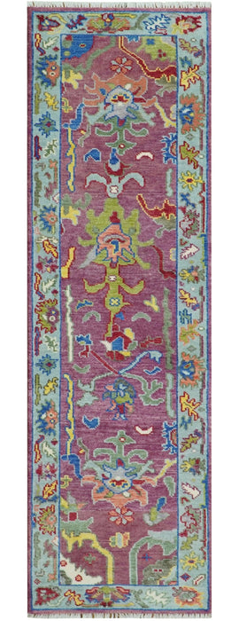 Ready to Ship Pink Modern Oushak Rug Wool Blue Colorful Hand knotted Area Rug