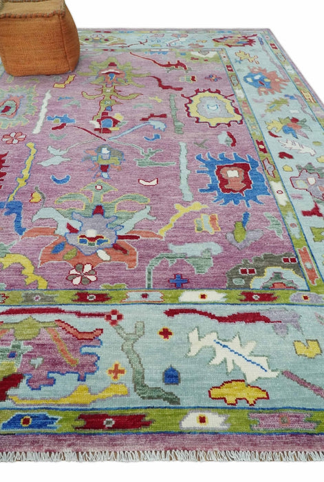 Ready to Ship Pink Modern Oushak Rug Wool Blue Colorful Hand knotted Area Rug