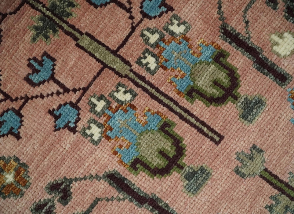 Ready to Ship Pink, Olive and Beige Traditional Vintage Style Tree Wool Rug