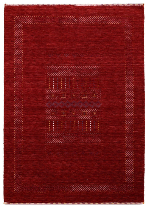 Ready to Ship Red Center Pattern Hand Loomed Wool Area Rug