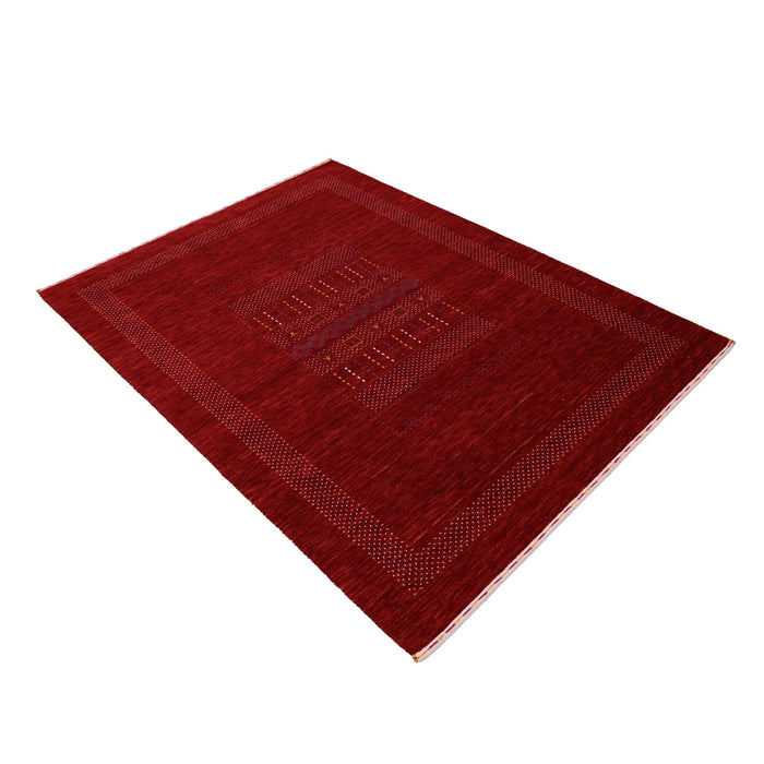 Ready to Ship Red Center Pattern Hand Loomed Wool Area Rug