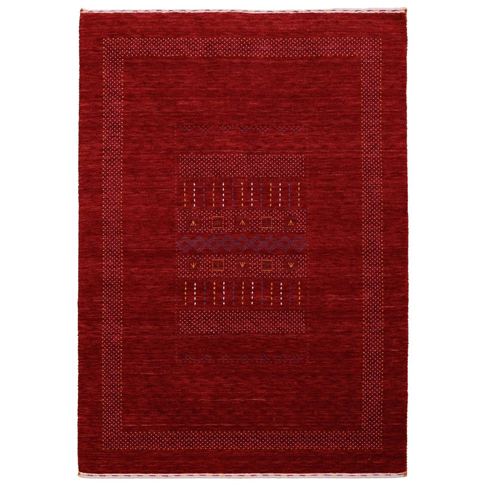 Ready to Ship Red Center Pattern Hand Loomed Wool Area Rug