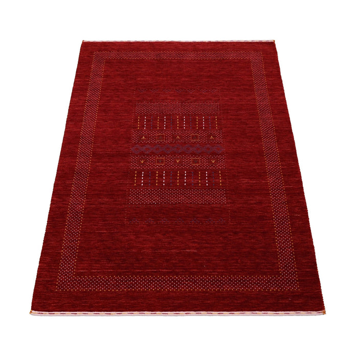 Ready to Ship Red Center Pattern Hand Loomed Wool Area Rug