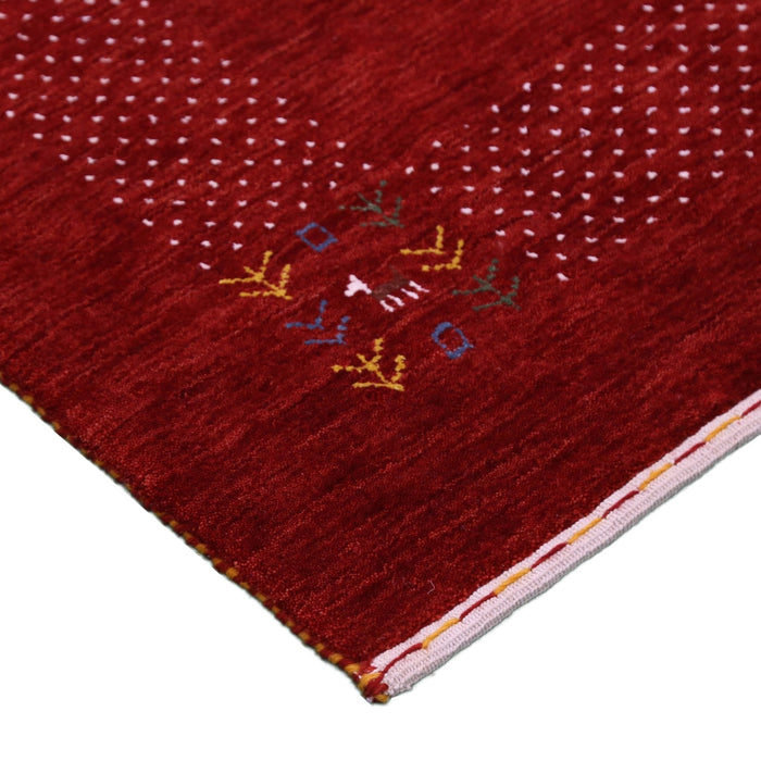 Ready to Ship Red Contemporary Border Motifs Hand Loomed Wool Area Rug
