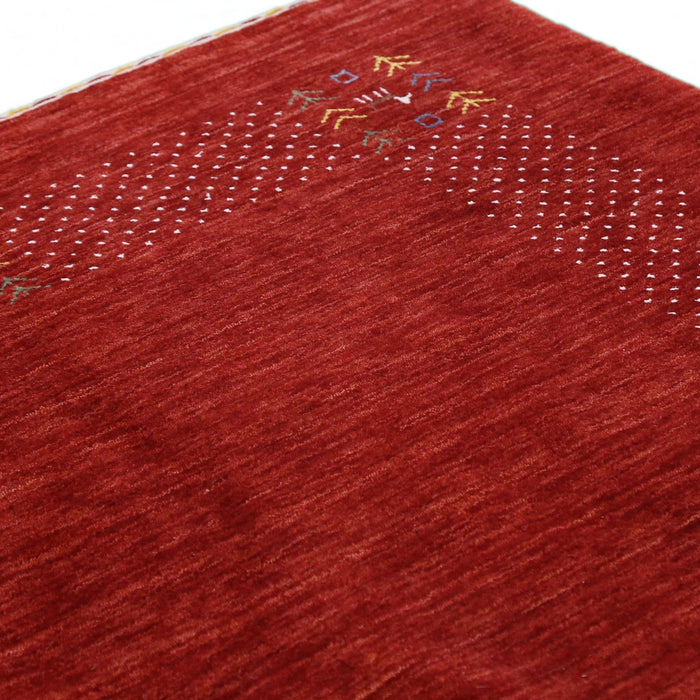 Ready to Ship Red Contemporary Border Motifs Hand Loomed Wool Area Rug
