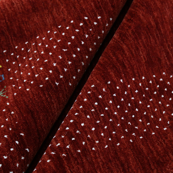 Ready to Ship Red Contemporary Border Motifs Hand Loomed Wool Area Rug