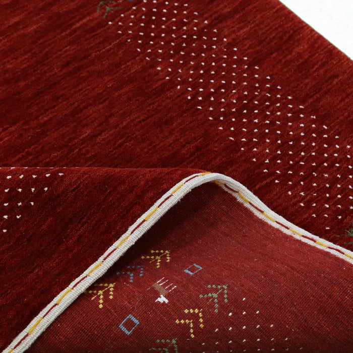 Ready to Ship Red Contemporary Border Motifs Hand Loomed Wool Area Rug