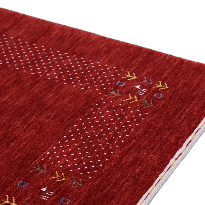 Ready to Ship Red Contemporary Border Motifs Hand Loomed Wool Area Rug