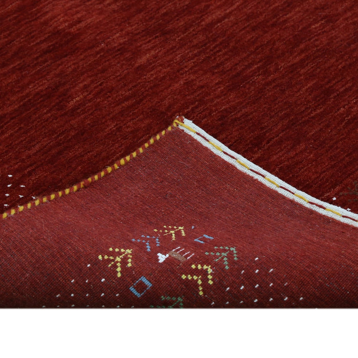 Ready to Ship Red Contemporary Border Motifs Hand Loomed Wool Area Rug