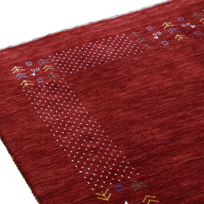 Ready to Ship Red Contemporary Border Motifs Hand Loomed Wool Area Rug