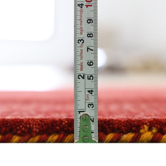 Ready to Ship Red Contemporary Border Motifs Hand Loomed Wool Area Rug