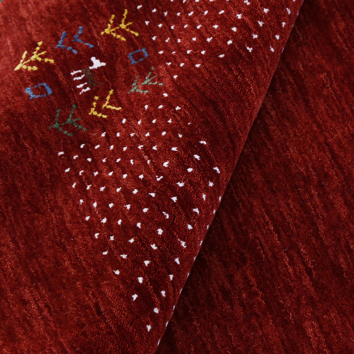 Ready to Ship Red Contemporary Border Motifs Hand Loomed Wool Area Rug