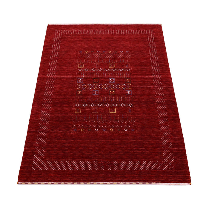 Ready to Ship Red Contemporary Center Design Hand Loomed Wool Area Rug