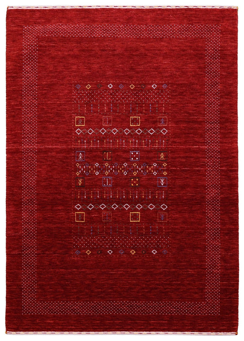 Ready to Ship Red Contemporary Center Design Hand Loomed Wool Area Rug