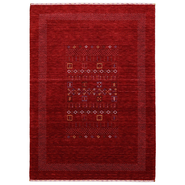 Ready to Ship Red Contemporary Center Design Hand Loomed Wool Area Rug