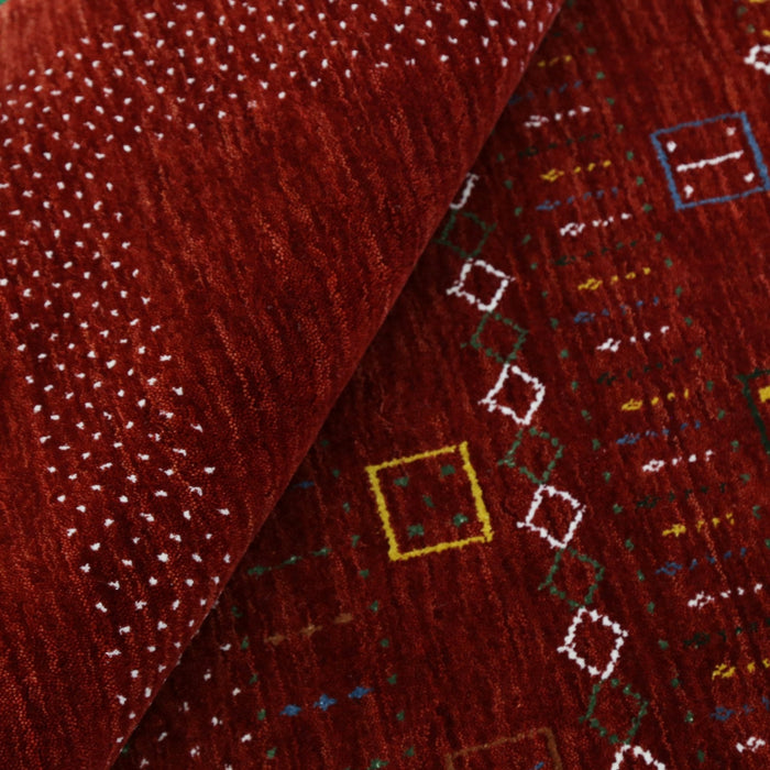 Ready to Ship Red Contemporary Center Design Hand Loomed Wool Area Rug