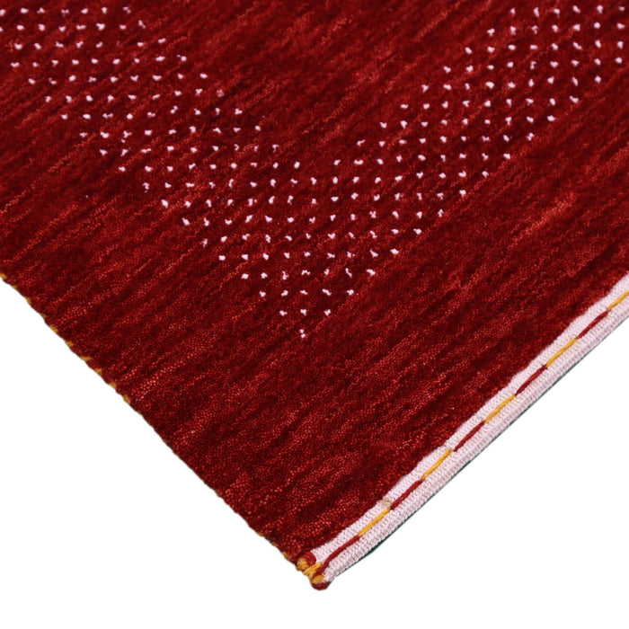 Ready to Ship Red Contemporary Center Design Hand Loomed Wool Area Rug