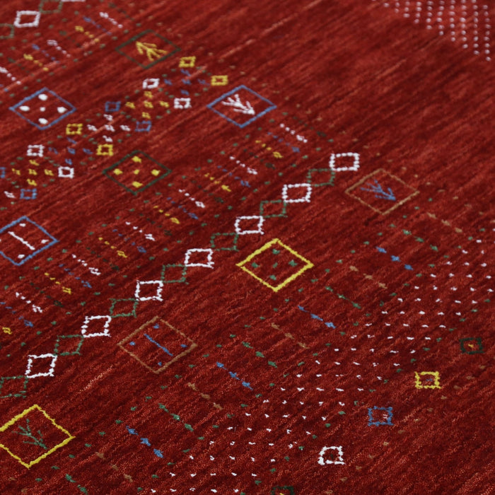 Ready to Ship Red Contemporary Center Design Hand Loomed Wool Area Rug