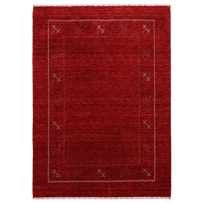Ready to Ship Red Gabbeh Border Design Hand Loomed Wool Area Rug