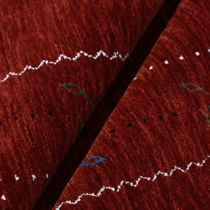 Ready to Ship Red Gabbeh Border Design Hand Loomed Wool Area Rug