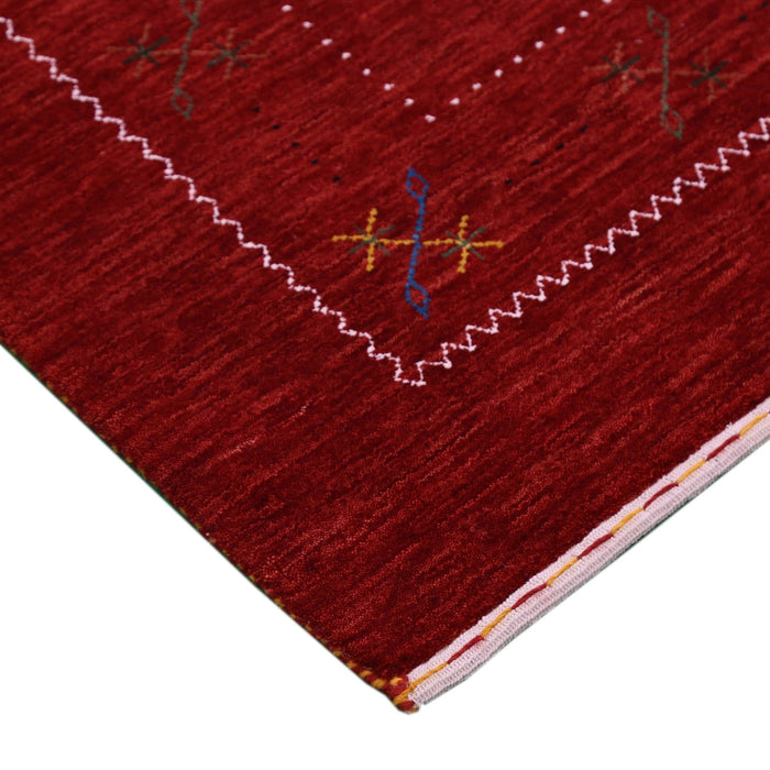 Ready to Ship Red Gabbeh Border Design Hand Loomed Wool Area Rug