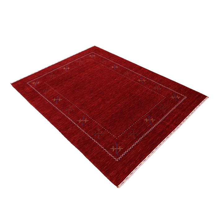 Ready to Ship Red Gabbeh Border Design Hand Loomed Wool Area Rug