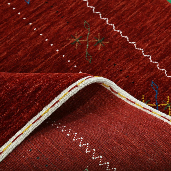 Ready to Ship Red Gabbeh Border Design Hand Loomed Wool Area Rug