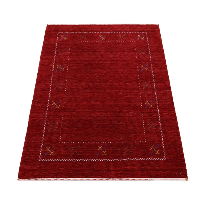 Ready to Ship Red Gabbeh Border Design Hand Loomed Wool Area Rug