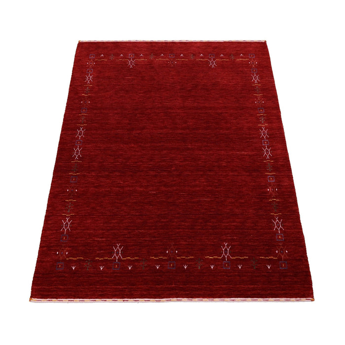Ready to Ship Red Tribal Border Design Hand Loomed Wool Area Rug