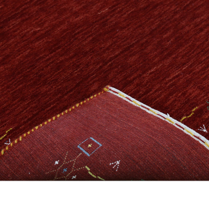 Ready to Ship Red Tribal Border Design Hand Loomed Wool Area Rug