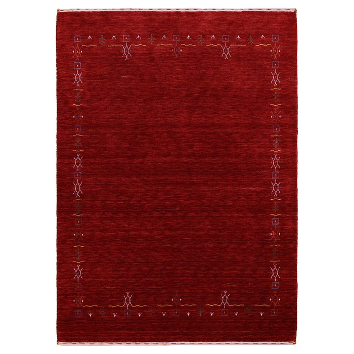 Ready to Ship Red Tribal Border Design Hand Loomed Wool Area Rug