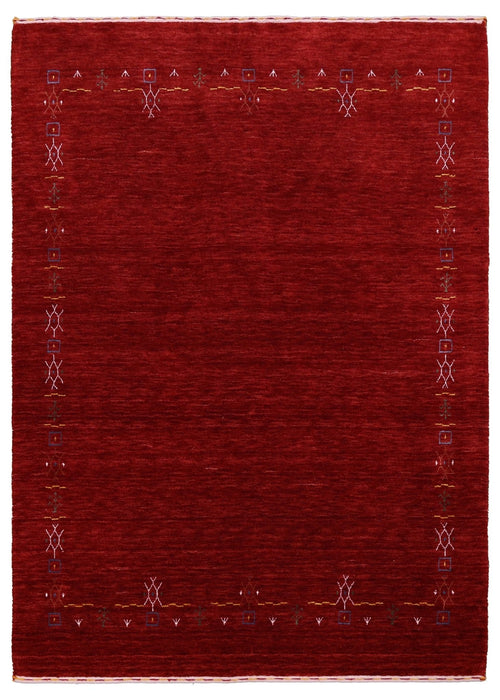 Ready to Ship Red Tribal Border Design Hand Loomed Wool Area Rug