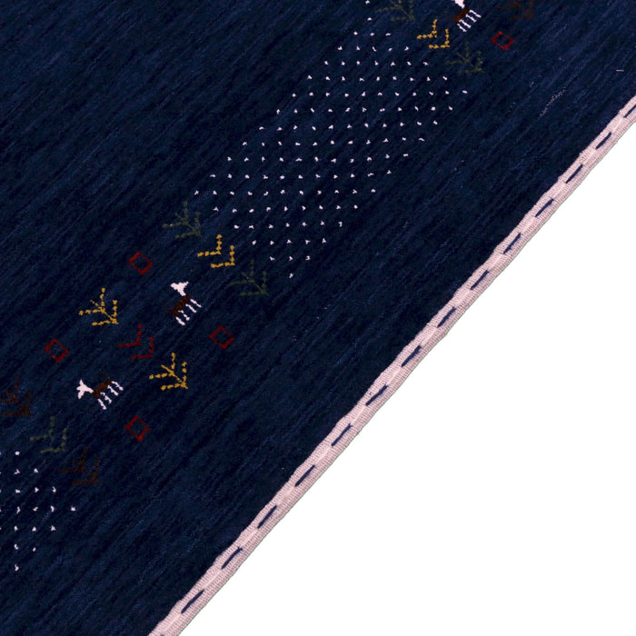 Ready to Ship Solid Blue Border Patterns Hand Loomed Wool Area Rug