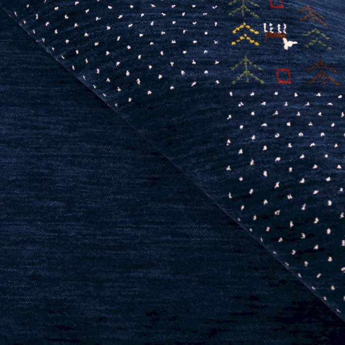 Ready to Ship Solid Blue Border Patterns Hand Loomed Wool Area Rug