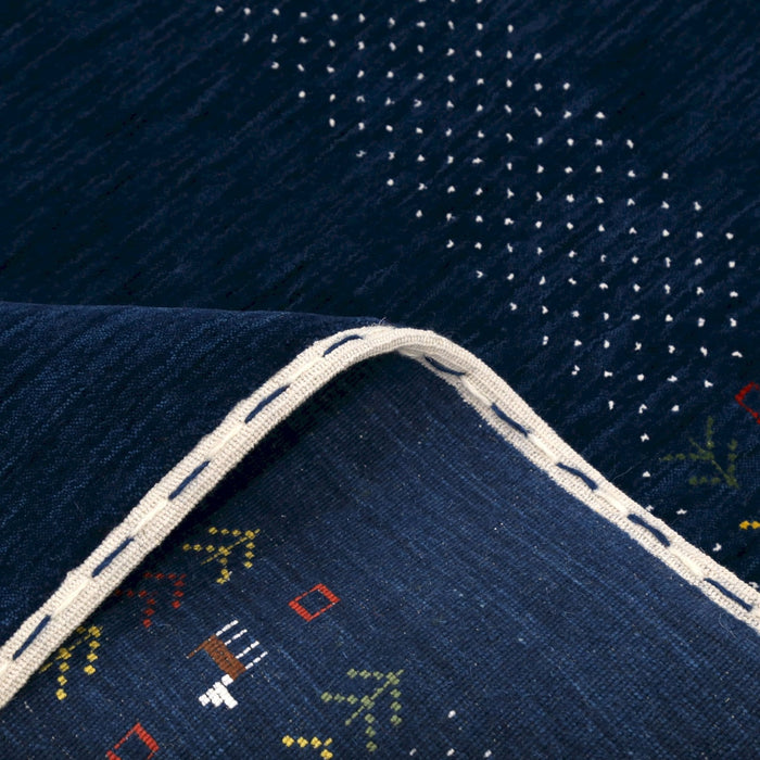 Ready to Ship Solid Blue Border Patterns Hand Loomed Wool Area Rug