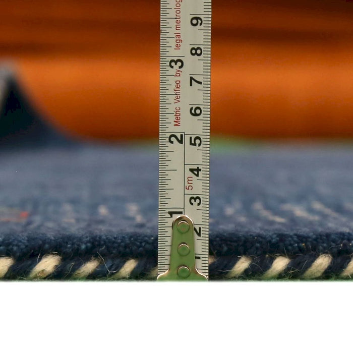 Ready to Ship Solid Blue Border Patterns Hand Loomed Wool Area Rug