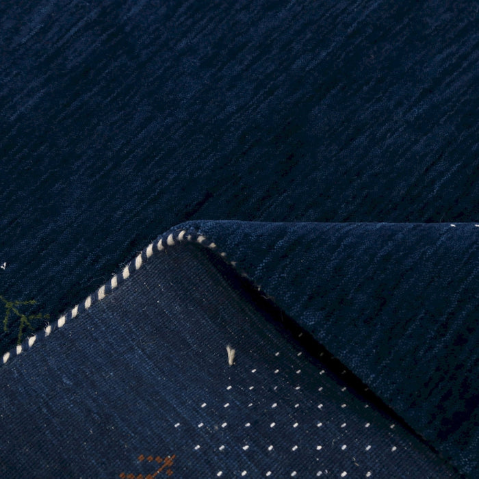 Ready to Ship Solid Blue Border Patterns Hand Loomed Wool Area Rug