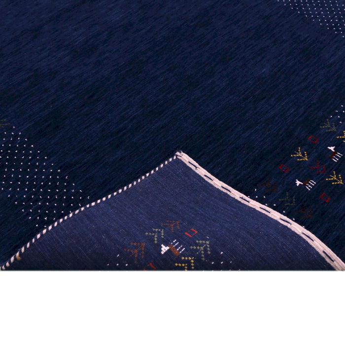 Ready to Ship Solid Blue Border Patterns Hand Loomed Wool Area Rug