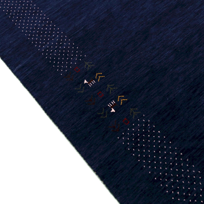 Ready to Ship Solid Blue Border Patterns Hand Loomed Wool Area Rug