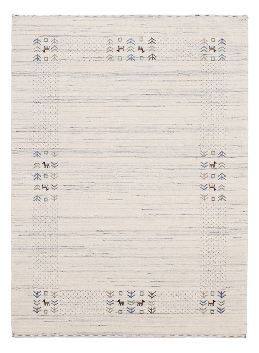 Ready to Ship Solid Ivory Border Patterns Hand Loomed Wool Area Rug