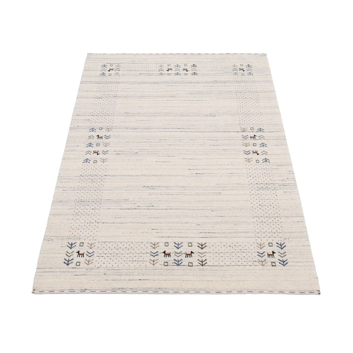 Ready to Ship Solid Ivory Border Patterns Hand Loomed Wool Area Rug
