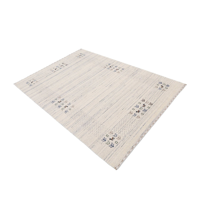 Ready to Ship Solid Ivory Border Patterns Hand Loomed Wool Area Rug