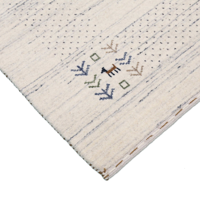 Ready to Ship Solid Ivory Border Patterns Hand Loomed Wool Area Rug