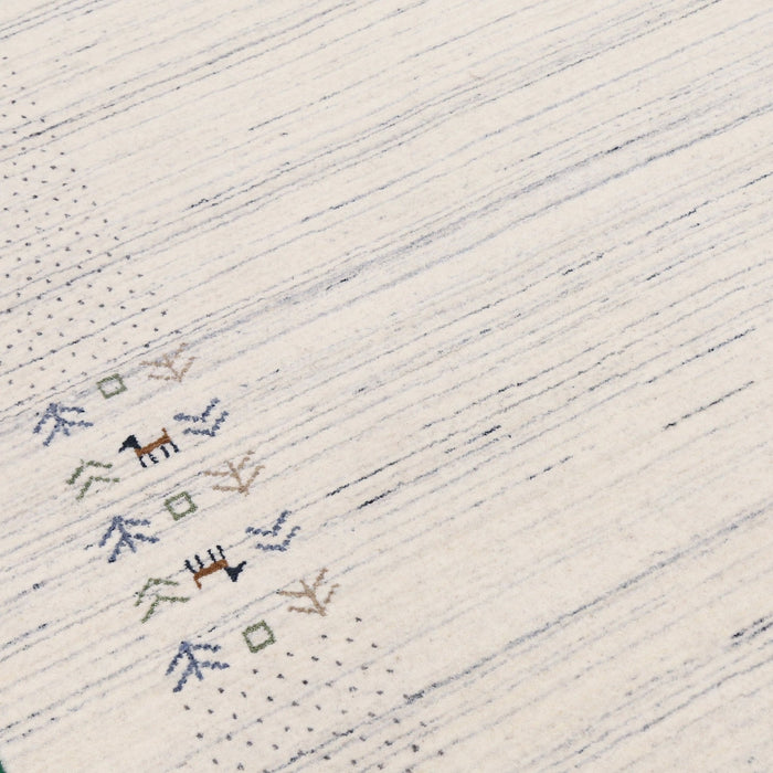 Solid Ivory Border Patterns Hand Loomed Wool Area Rug
