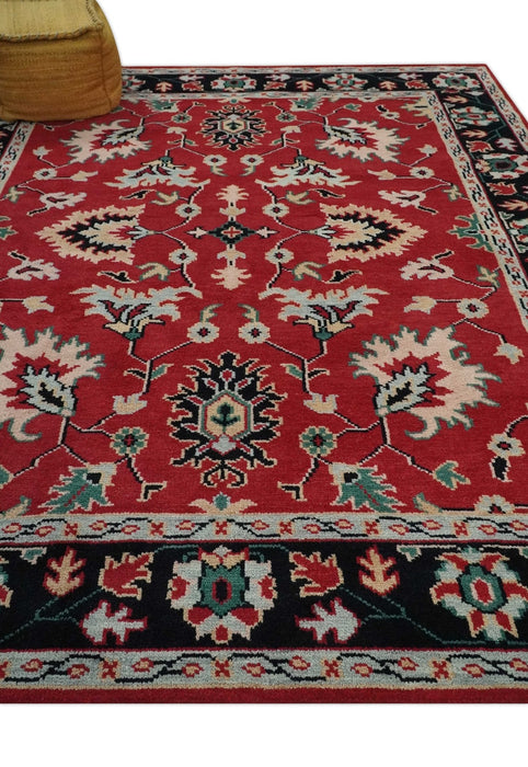 Red and Black Hand Knotted Traditional Oushak Custom made wool Area Rug